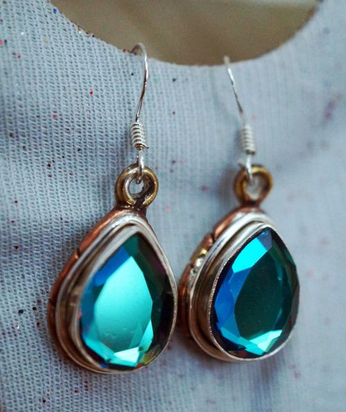 glass copper sterling silver earrings
