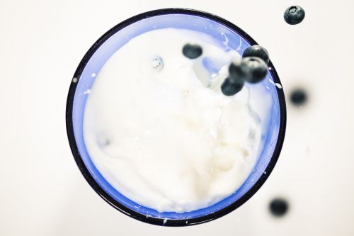glass milk blueberries