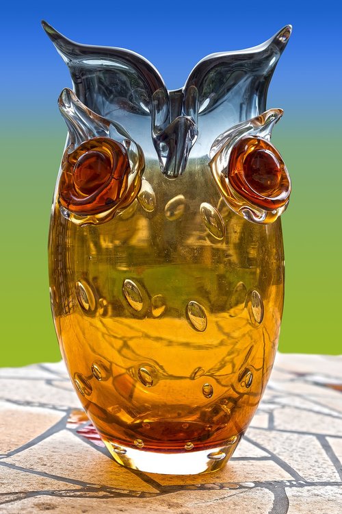 glass art  vase  owl