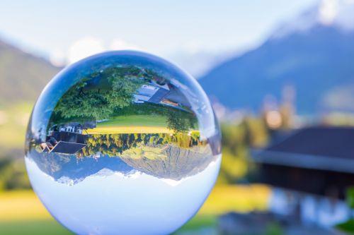 glass ball mountains blue