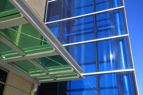 glass building blue green