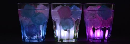 glasses ice cubes illuminated