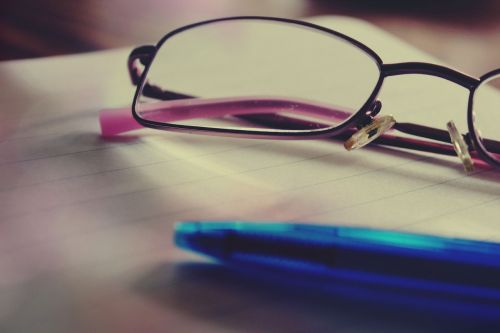 glasses notepad pen