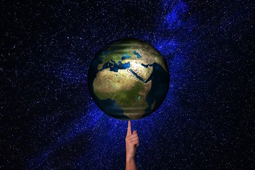 globe  earth  finger