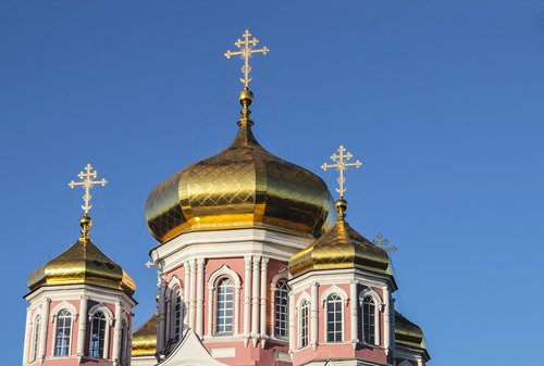 golden domes  church  blue sky