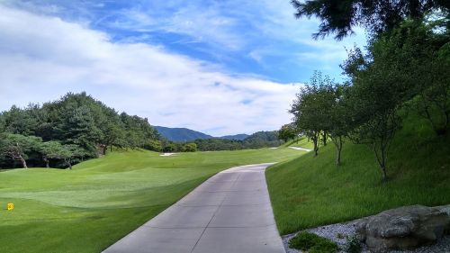 golf course field sky