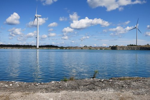 gotland  windmills  lake