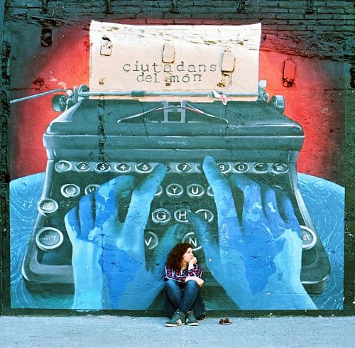 graffiti typewriter young woman