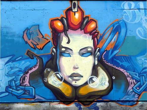 graffiti woman water