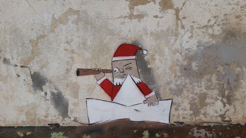 graffiti santa claus wall