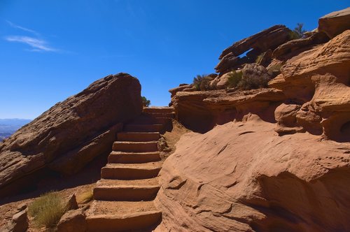 grand view trail steps  desert  rock