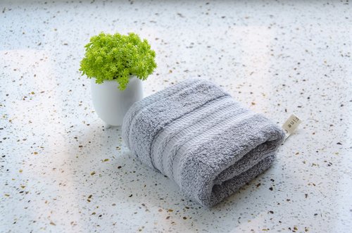 gray  towel  green plants
