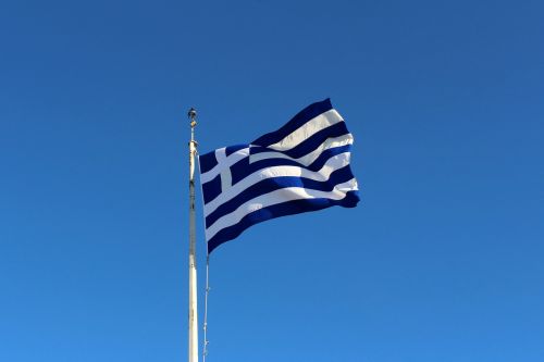 greece the flag of greece the flag on the acropolis