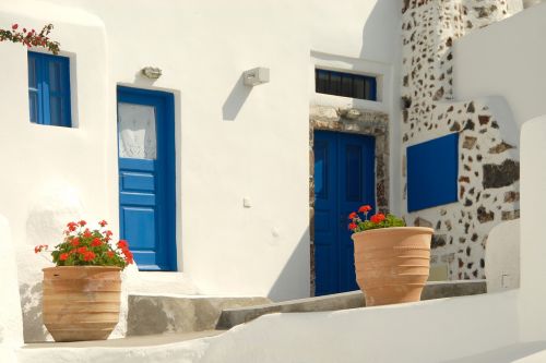 greece homes blue
