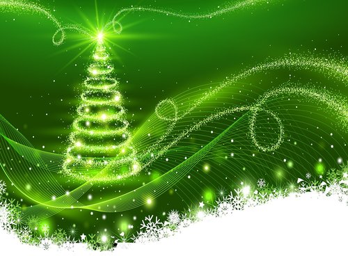 green christmas tree  christmas background  snowflakes