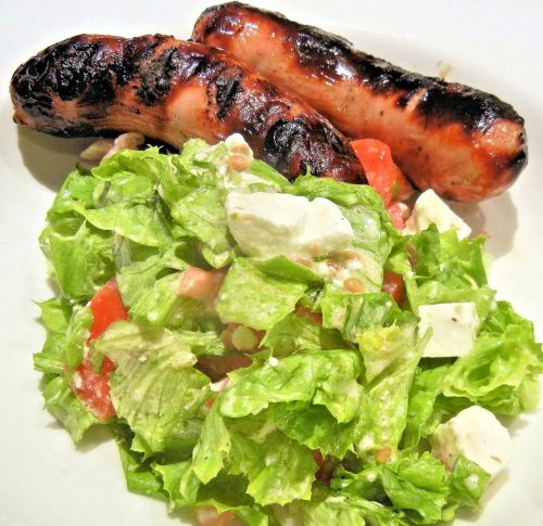 green salad bbq sausage feta cheese