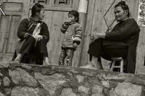 group portrait the old woman kids