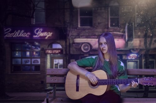 guitar  girl  night