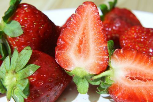 half strawberries close-up
