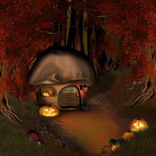 halloween forest mushroom house
