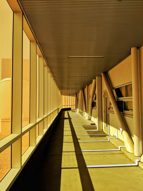hallway  orange glass  afternoon