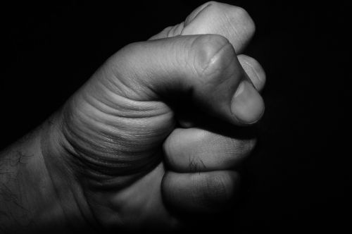hand fist black and white