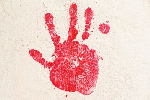 hand hand on wall red hand