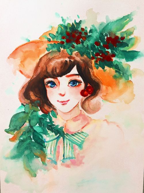 hand-painted watercolor character