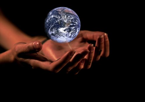 hands globe earth