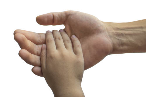 hands adult and child family
