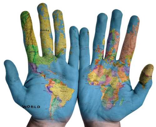 hands  world  map