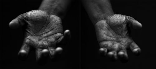 hands palms black and white