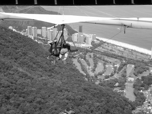 hang gliding black and white landscape