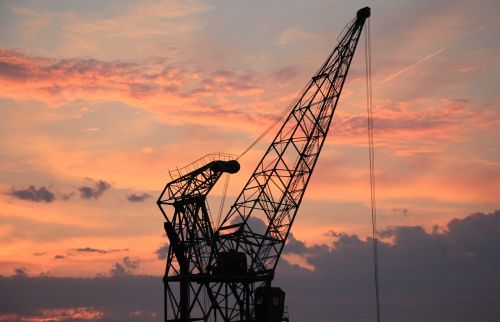 harbour crane sunset sky