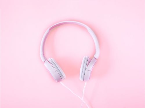 headsets music pink background