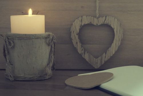 heart candle wooden