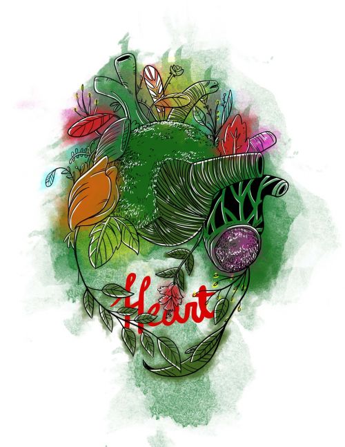 heart watercolor green