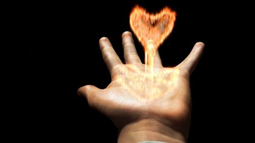 heart flame hand