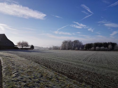 hoarfrost blue sky field