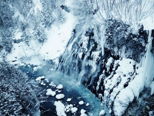 hokkaido waterfall snow