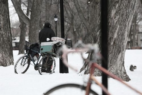 homeless bike snow