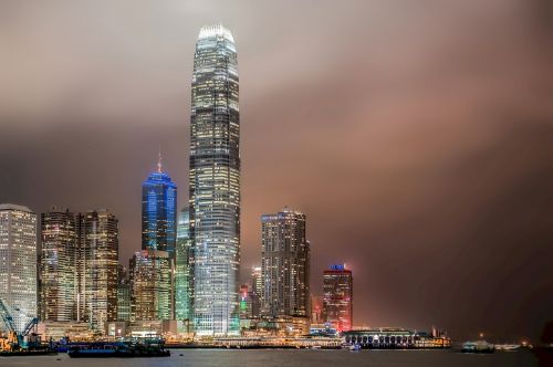 hong kong skyscrapers night