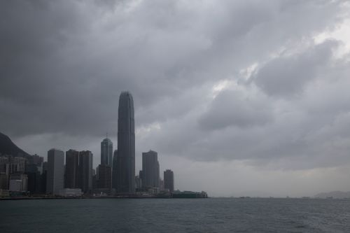 hong kong skyline typhoon