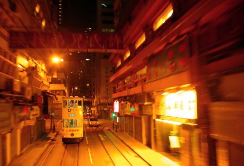 hong kong tram night