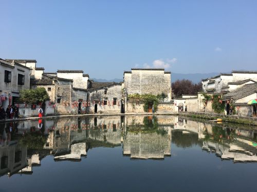 hongcun village reflection blue sky