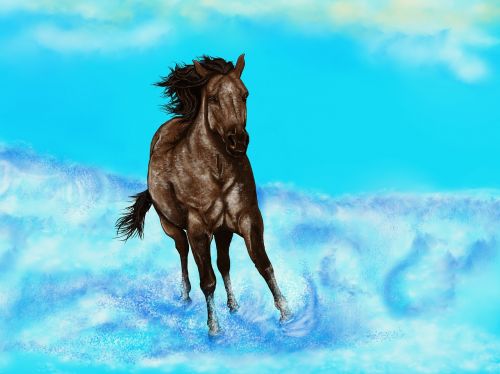 horse water painting