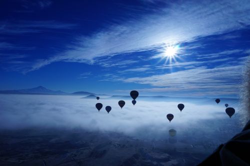 hot air balloon sky blue