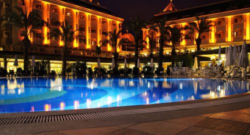 hotel pool evening