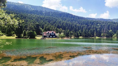 house mountain lake nature