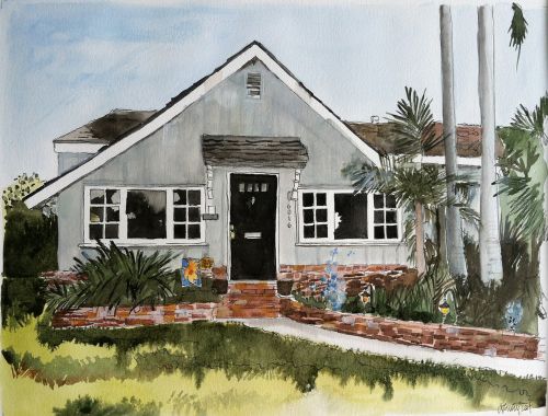 house watercolor blue